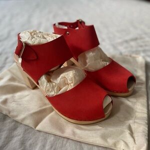 Bryr red Miranda peep toe clogs